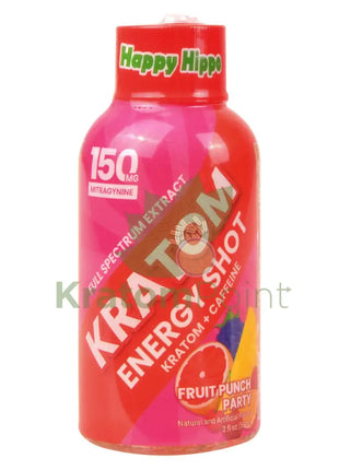 Happy Hippo Kratom Energy Shot 150mg Fruit Punch Party 2 fl oz