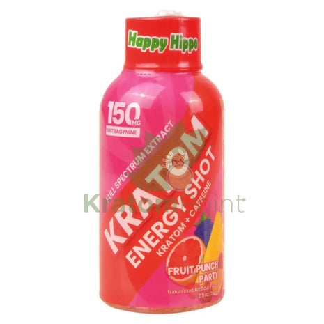 Happy Hippo Kratom Energy Shot 150mg Fruit Punch Party 2 fl oz