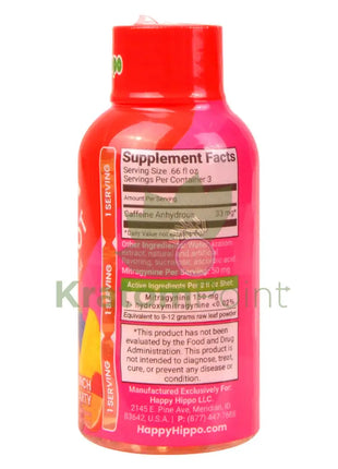 Happy Hippo Kratom Energy Shot 150mg Fruit Punch Party 2 fl oz