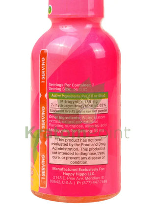 Happy Hippo Kratom Energy Shot 150mg Pink Lemon Drop 2 fl oz