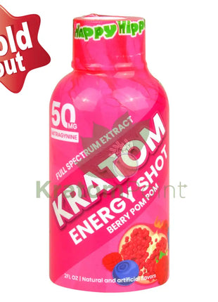 Happy Hippo Kratom Energy Shot Berry Pompom 2 Fl Oz