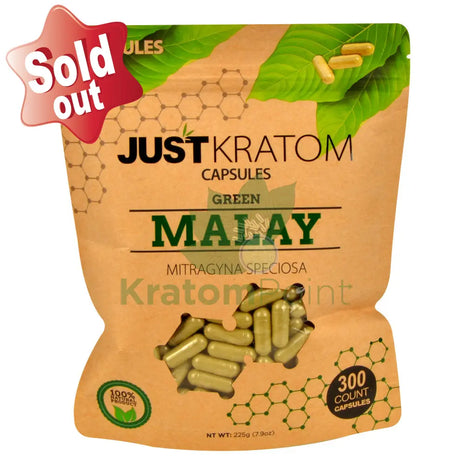 Just Kratom Green Malay Capsules 300 Count