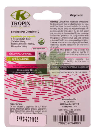 K Tropix Enhanced Energy Pink Lightning Capsules 2 count Energy