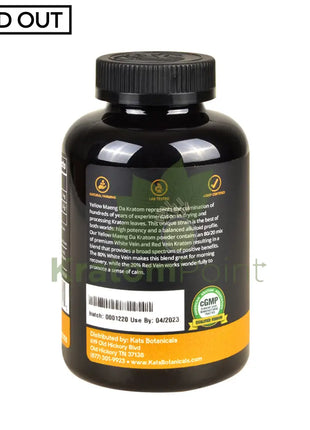 Kats Botanicals Yellow Maeng Da Kratom Capsules, 250 Count-back