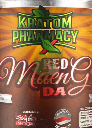 Kratom Pharmacy Red Maeng Da Capsules 500ct bottle-close up