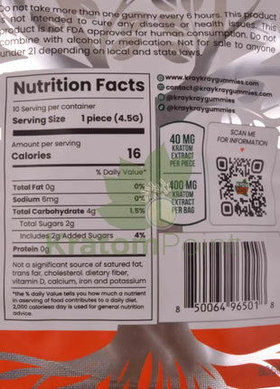 Kray Kray Vegan Kratom Gummies 40mg 10ct