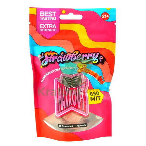 Maxx Out Strawberry Kratom Gummies 650Mit 10Ct