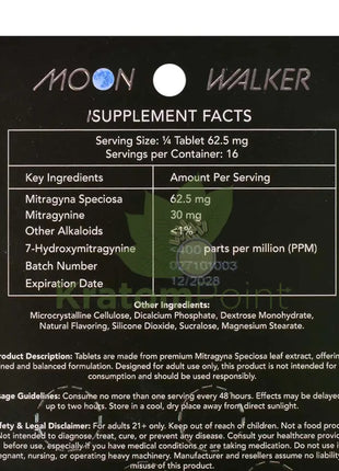 Moon Walker Natural Kratom Extract Tablets 250mg 4 count