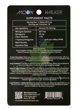 Moon Walker Natural Kratom Extract Tablets 250mg 4 count