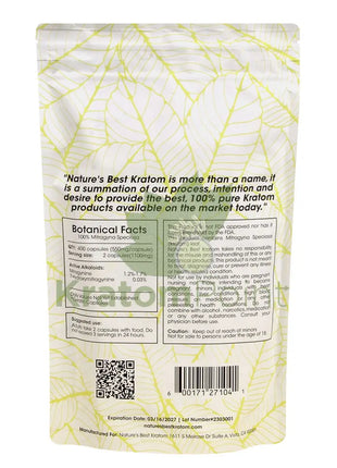 Natures Best Kratom Capsules Green Maeng Da 400Ct