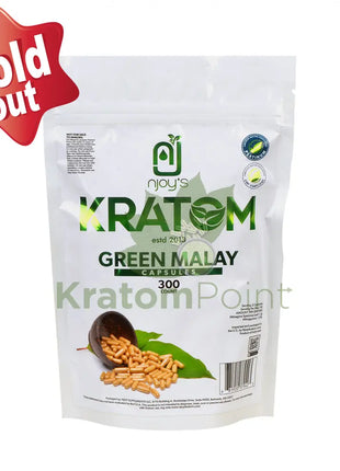 Njoys Green Malay Kratom Capsules 300 Count