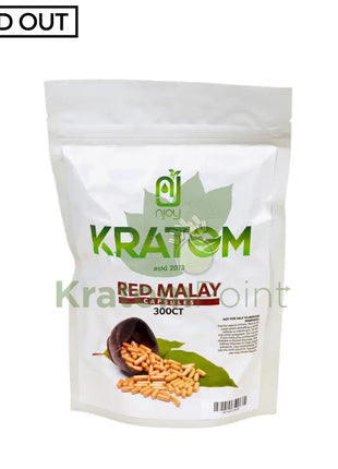 Njoys Red Malay Kratom Capsules 300 Count