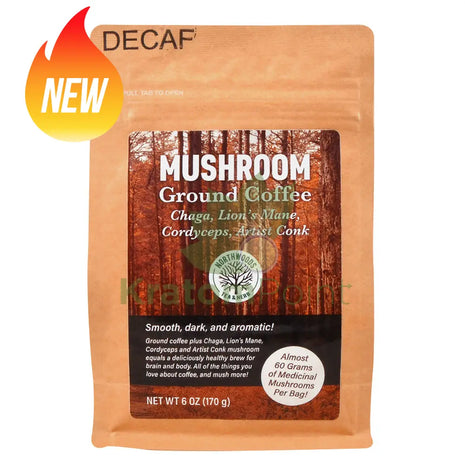Northwoods Tea & Herb Mushroom Ground Decaf Coffee 6oz - Mushrooms