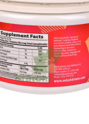 Only CBD Sour Cherry 5000mg Zero Sugar gummies 50ct - CBD