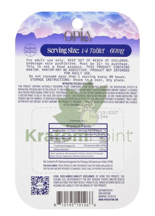 Opia High Potency Blue Raspberry Mitragynine Tablets 240mg 4 tablets - kratom extract
