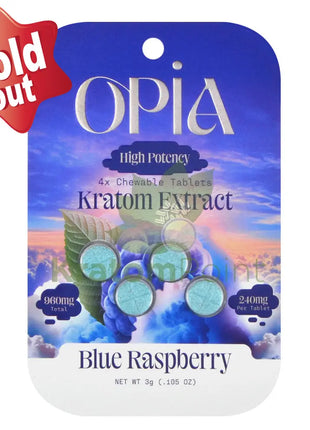 Opia High Potency Blue Raspberry Mitragynine Tablets 240mg 4 tablets - kratom extract