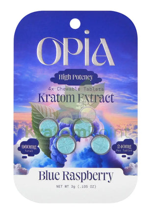 Opia High Potency Blue Raspberry Mitragynine Tablets 240mg 4 tablets - kratom extract