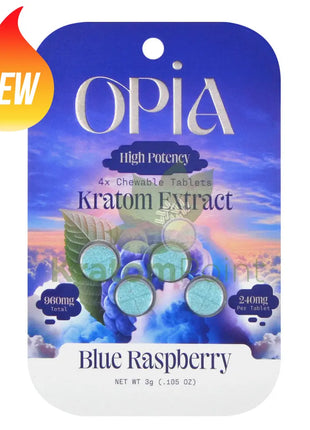 Opia High Potency Blue Raspberry Mitragynine Tablets 240mg 4 tablets - kratom extract