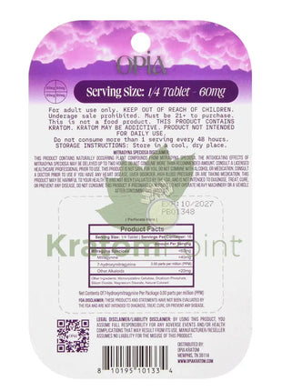 Opia High Potency Grape Crush Mitragynine Tablets 240mg 4 tablets - kratom extract