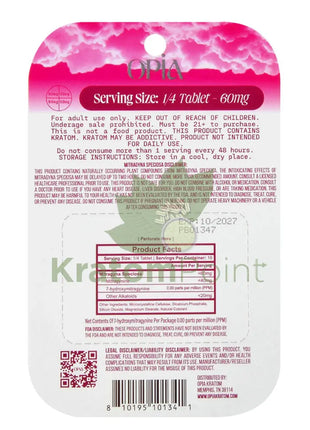 Opia High Potency Strawbabe Mitragynine Tablets 240mg 4 tablets - kratom extract