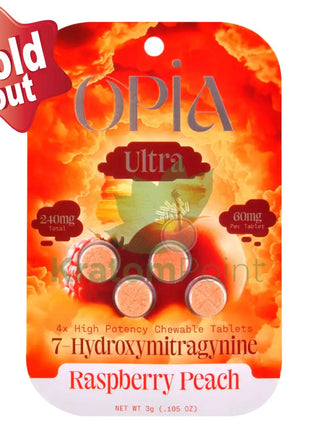 Opia Ultra 7-Hydroxymitragynine 60mg Raspberry Peach Tablets 4 count Hydroxy
