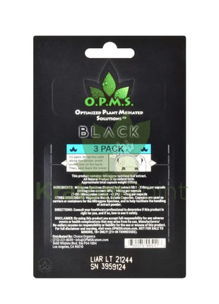 OPMS Black Kratom Capsules 3 count pack