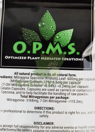 OPMS Kratom 480 Capsules Thai-close up back