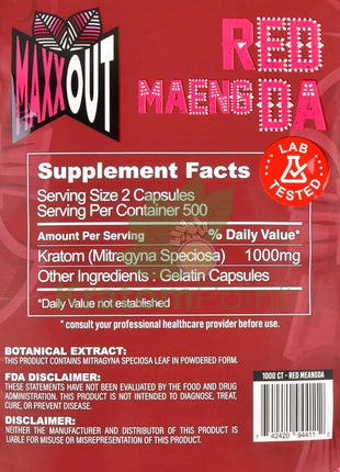 Pain Out (Maxx Out) Kratom Capsules 1000Ct Red Maeng Da Pain Out