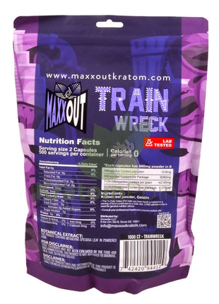 Pain Out (Maxx Out) Kratom Capsules 1000ct Train Wreck - pain out