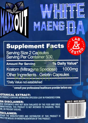 Pain Out (Maxx Out) Kratom Capsules 1000Ct White Maeng Da Pain Out