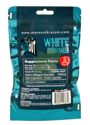 Pain Out (Maxx Out) Kratom Capsules 100Ct White Borneo Pain Out