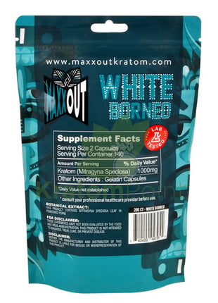 Pain Out (Maxx Out) Kratom Capsules 280Ct White Borneo Pain Out