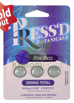 Press’d Botanicals 300mg Uriq Complex Blue Razz Tablets 3ct Cats claw