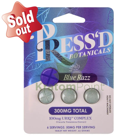 Press’d Botanicals 300mg Uriq Complex Blue Razz Tablets 3ct Cats claw