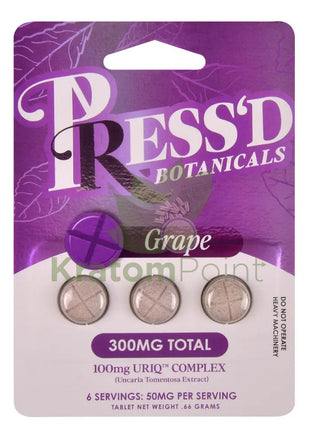 Press’d Botanicals 300mg Uriq Complex Grape Tablets 3ct Cats claw