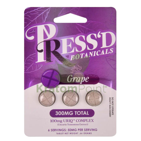 Press’d Botanicals 300mg Uriq Complex Grape Tablets 3ct Cats claw