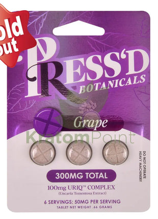 Press’d Botanicals 300mg Uriq Complex Grape Tablets 3ct Cats claw