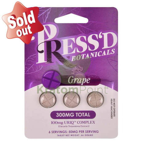 Press’d Botanicals 300mg Uriq Complex Grape Tablets 3ct Cats claw