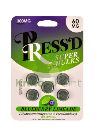 Press’d Super Hulk Kratom Blueberry Limeade 7 OH + Pseudo 5 Tablets Hydroxy