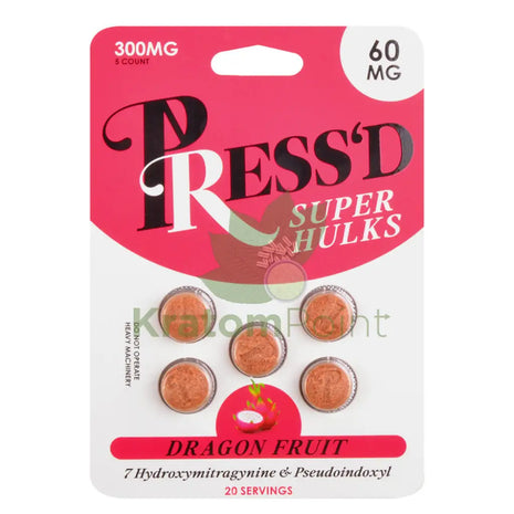 Press’d Super Hulk Kratom Dragon Fruit 7-OH + Pseudo 5 Tablets Hydroxy
