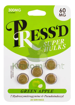 Press’d Super Hulk Kratom Green Apple 7-OH + Pseudo 5 Tablets Hydroxy