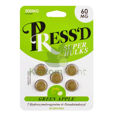 Press’d Super Hulk Kratom Green Apple 7-OH + Pseudo 5 Tablets Hydroxy