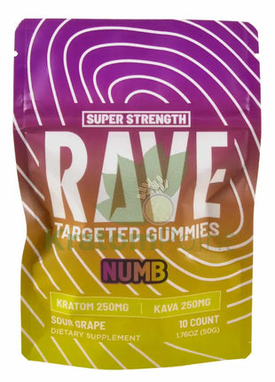Rave Kratom Sour Grape Gummies Numb 10 count