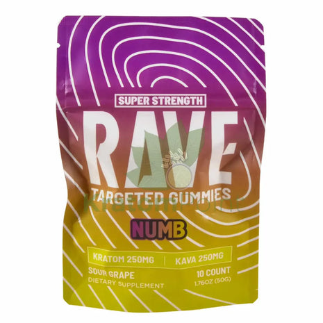 Rave Kratom Sour Grape Gummies Numb 10 count
