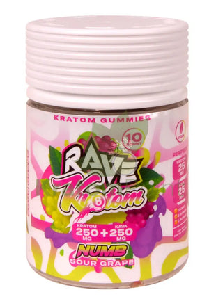 Rave Kratom Sour Grape Gummies Numb 10 count
