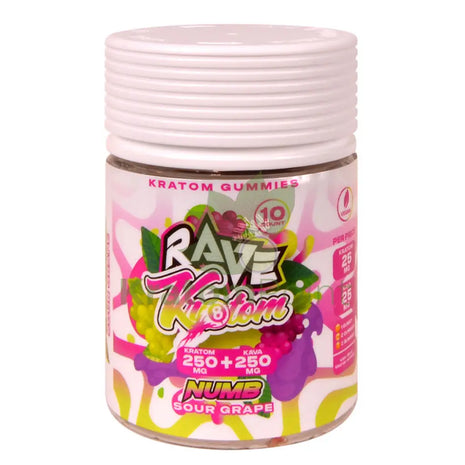 Rave Kratom Sour Grape Gummies Numb 10 count