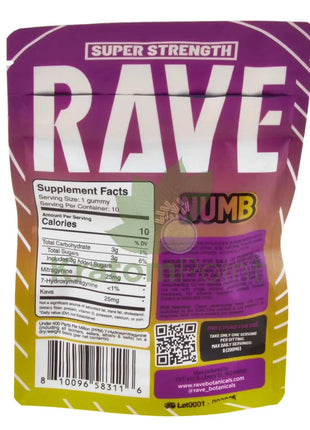 Rave Kratom Sour Grape Gummies Numb 10 count