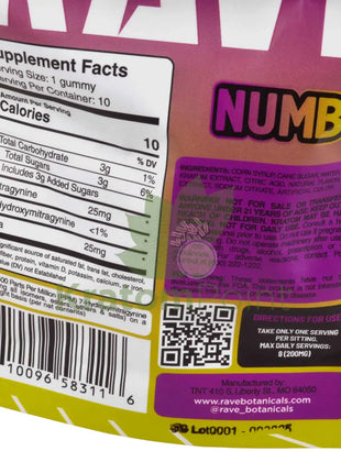 Rave Kratom Sour Grape Gummies Numb 10 count