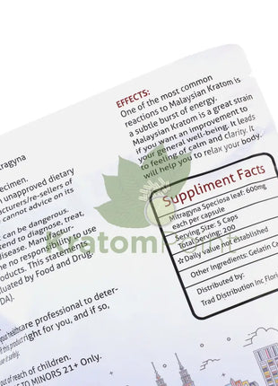 Real Kratom Malaysian Kratom Capsules, 1000 count-close up