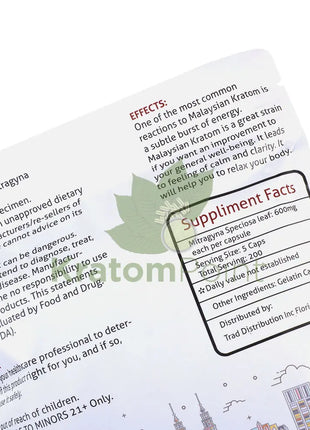 Real Kratom Malaysian Kratom Capsules, 1000 count-close up